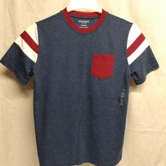 Arizona Jeans Boy T-shirt, sz L, Navy Burgundy 60% cotton 40% polyester,NWT - Picture 1 of 3